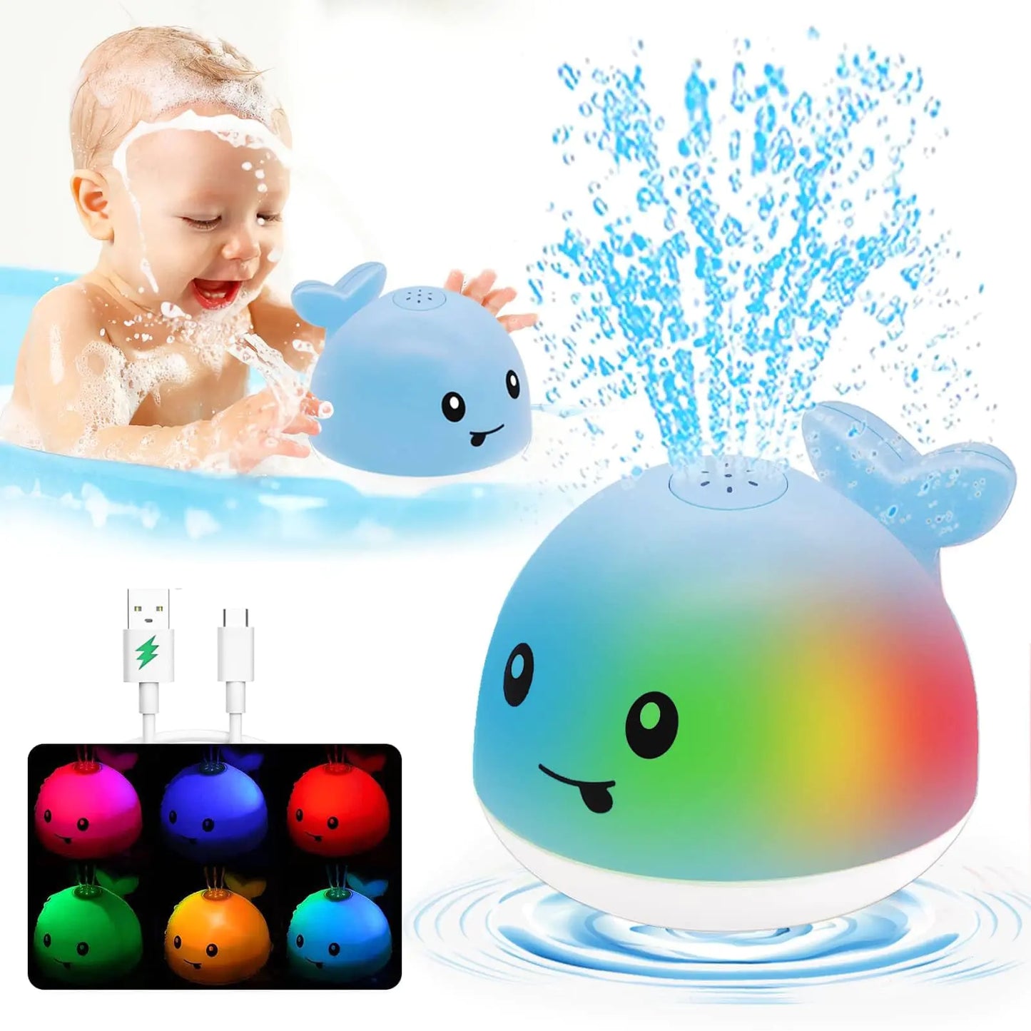 Bath Toys For Kids Ages 1-3 - Light Up Whale Bath Toy Sprinkler - Infant Baby Toys 6-12 12-18 Months - Bathtub Water Pool Toy For Todder Boys Girls Ages 0-2 Valentines day Easter Basket Stuffers gifts