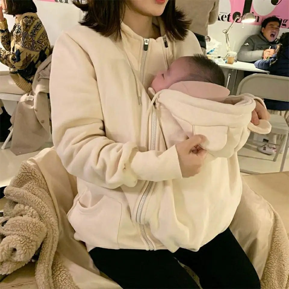 Kangaroo Mother Plush Nursing Sweater Coat for Babies