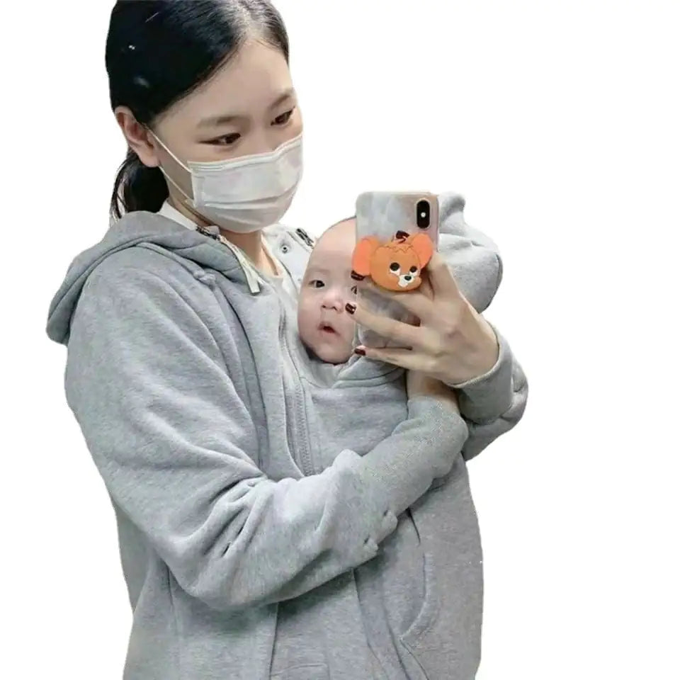 Kangaroo Mother Plush Nursing Sweater Coat for Babies