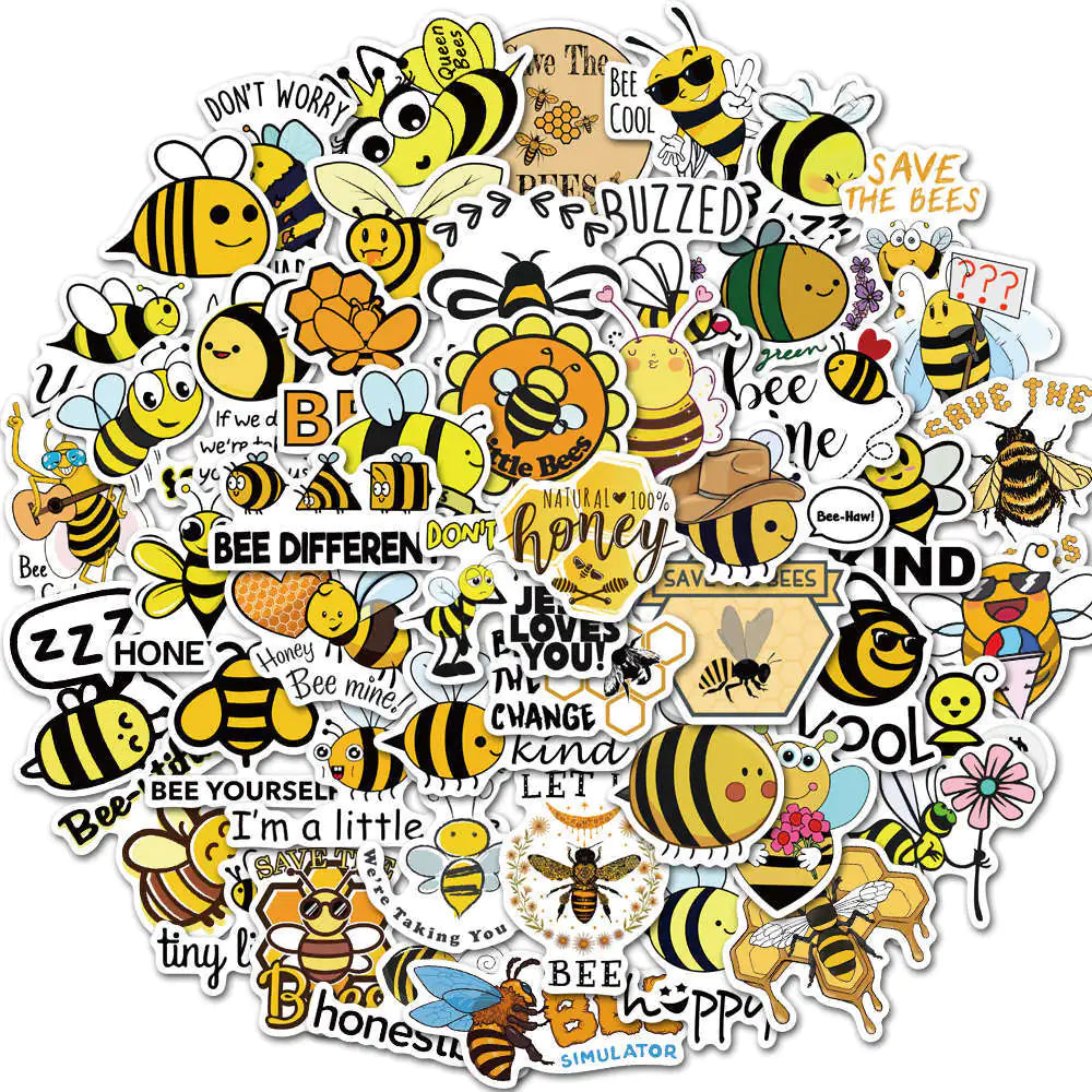 50 Cartoon Bee Waterproof Stickers for Kids' Toys